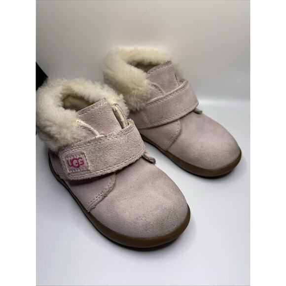UGG Baby Girls Size 7 Pink Nolen Bootie Boot Leather First Walker Shoe Suede - Picture 2 of 5